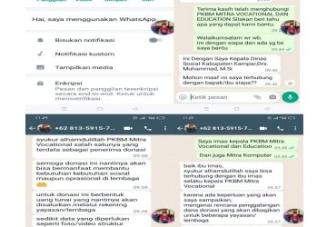 Penjahat Cyber via WhatsApp mengatasnamakan Kadis Sosial Kampar untuk Penipuan