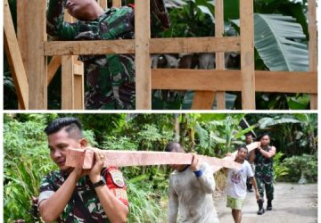 Personil Kodim 0213/Nias, Bedah Rumah Warga Tidak Layak Huni Bersama Aparat Desa lölöana’a Kec. Boto muzöi