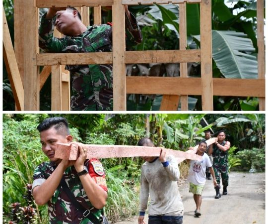 Personil Kodim 0213/Nias, Bedah Rumah Warga Tidak Layak Huni Bersama Aparat Desa lölöana’a Kec. Boto muzöi