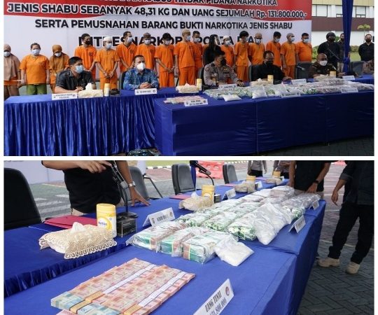Kepala BNNK Dumai Menghadiri Press Release Polda Riau, 17 Pelaku Dibekuk Dengan Barang Bukti 48 KG Jenis Shabu