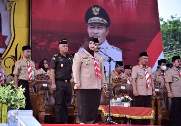 Bupati Bengkalis Kasmarni Pimpin Upacara Hari Pramuka ke-61 Tahun 2022