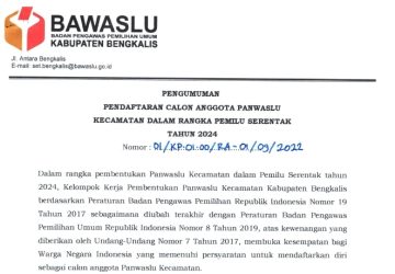 Bawaslu Bengkalis Buka Rekrutmen Panwascam se-Kabupaten Bengkalis