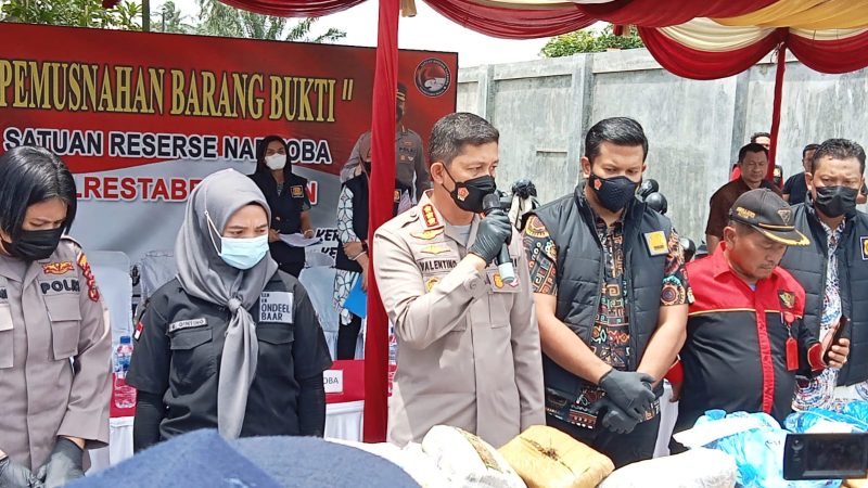 Polrestabes Medan Bakar 84 Kg Ganja di Medan Estate