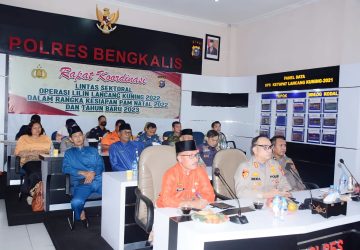 Polres Bengkalis dan Pemkab Ikuti Rakor Lintas Sektoral Kesiapan Pengamanan Nataru Secara Virtual