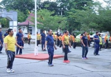 Kawal dan Jaga Kamtibmas, Polres Rohul dan Kejari Rohul Giat Olahraga Senam Bersama
