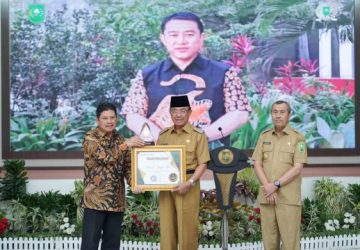 Bupati Inhil HM Wardan Terima Piagam Penghargaan Capaian Jaminan Kesehatan Semesta Universal Health Coverage