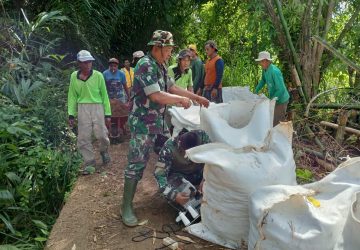 Atasi Kesulitan Rakyat, Babinsa Koramil 1002-02/Batang Alai Utara Turun Langsung Gotong Royong Perbaiki Tanggul