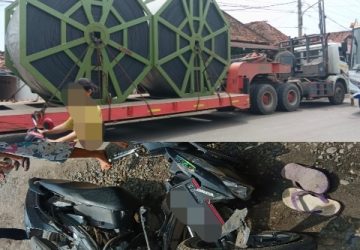 Laka lantas Di Desa Karang Raja Mobil Treler Menggilas Motor