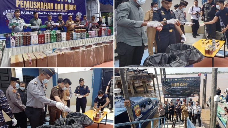 Bea Cukai Tembilahan Musnahkan Barang Ilegal dan Hibahkan Speedboat kepada Dua Desa
