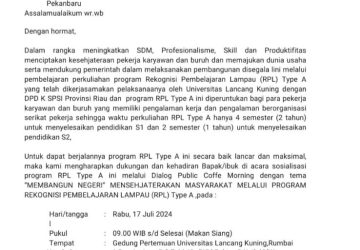 Dialog Coffe Morning SPSI Riau Bersama Unilak “Sukseskan Program RPL Type A” Digelar 17 Juli 2024
