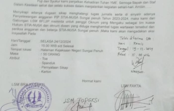 7 Gabungan LSM&nbsp; Kerinci dan Sungai Penuh akan Demo atas Penolakan Awak Media