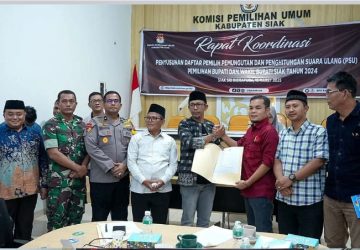 KPU Kabupaten Siak Menggelar Rapat Koordinasi Penyusunan Daftar Pemilih Pemungutan dan Perhitungan Suara Ulang Bupati dan Wakil Bupati Siak