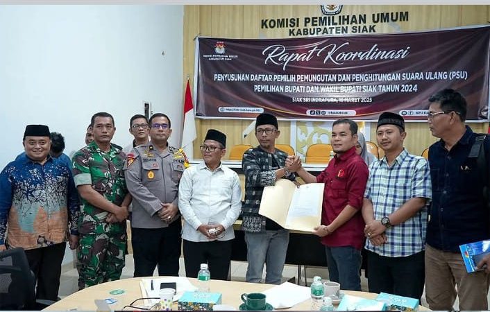 KPU Kabupaten Siak Menggelar Rapat Koordinasi Penyusunan Daftar Pemilih Pemungutan dan Perhitungan Suara Ulang Bupati dan Wakil Bupati Siak