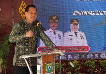 Bupati Komitmen Tingkatkan Kesejahteraan Buruh di Bumi Serasan Sekundang May Day 2025