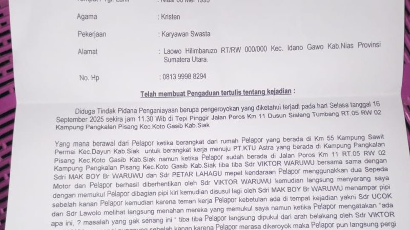 Menius Minta Polsek Koto Gasib Amankan Terduga Pelaku Pengeroyokan Terhadap Dirinya