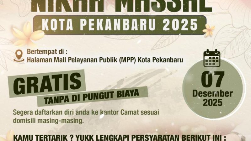 Nikah Massal Gratis Pemko Pekanbaru Sudah Didaftar 43 Calon Pasutri