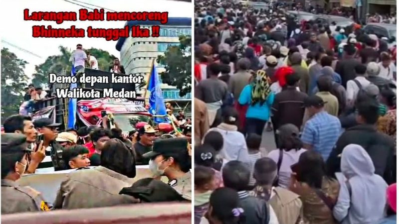 Protes Surat Edaran Limbah Daging Babi, Ribuan Massa Gelar Aksi di Kantor Wali Kota Medan