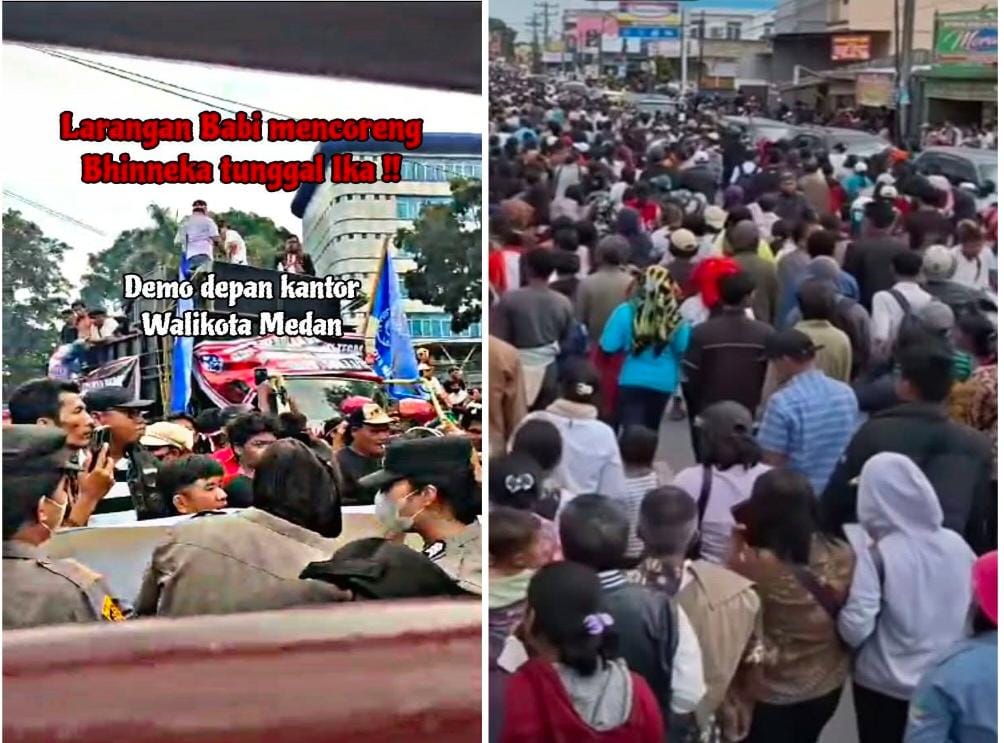 Protes Surat Edaran Limbah Daging Babi, Ribuan Massa Gelar Aksi di Kantor Wali Kota Medan