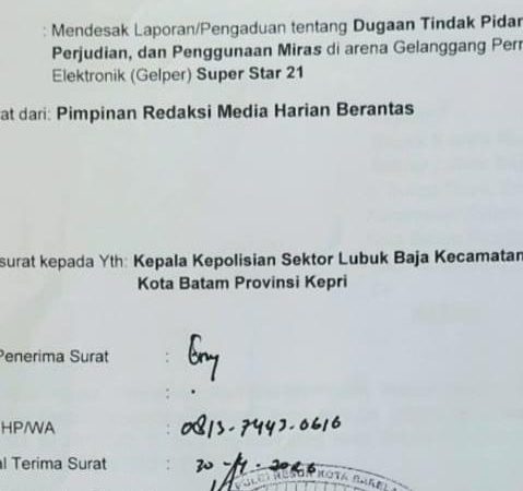 Pelapor Desak Polsek Lubuk Baja Usut Tuntas Dugaan Judi di Gelper Super Star 21