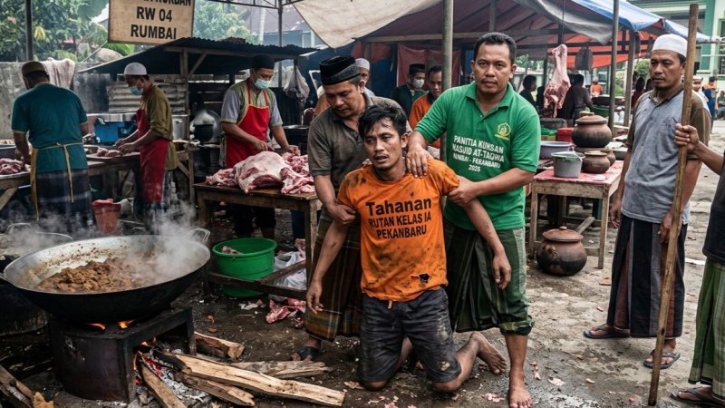 Pelarian Napi Rutan Pekanbaru Berakhir Tragis di Rumbai, Tertangkap Warga Akibat Tergoda Aroma Rendang Kurban
