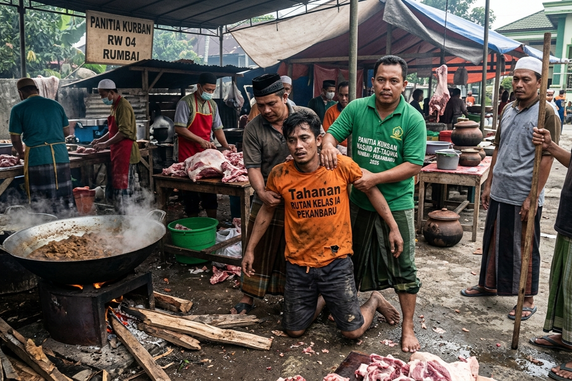Pelarian Napi Rutan Pekanbaru Berakhir Tragis di Rumbai, Tertangkap Warga Akibat Tergoda Aroma Rendang Kurban