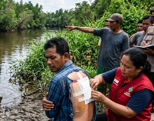 Sedang Pasang Pukat, Nelayan di Rokan Hilir Selamat Usai Duel Lawan Buaya