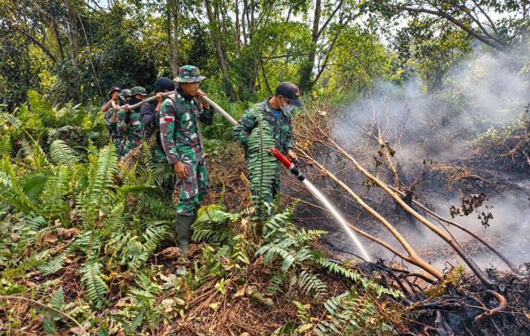 Kodam XIX/Tuanku Tambusai Bergerak di Kuala Cenaku, Pemadaman Karhutla Terus Berlanjut