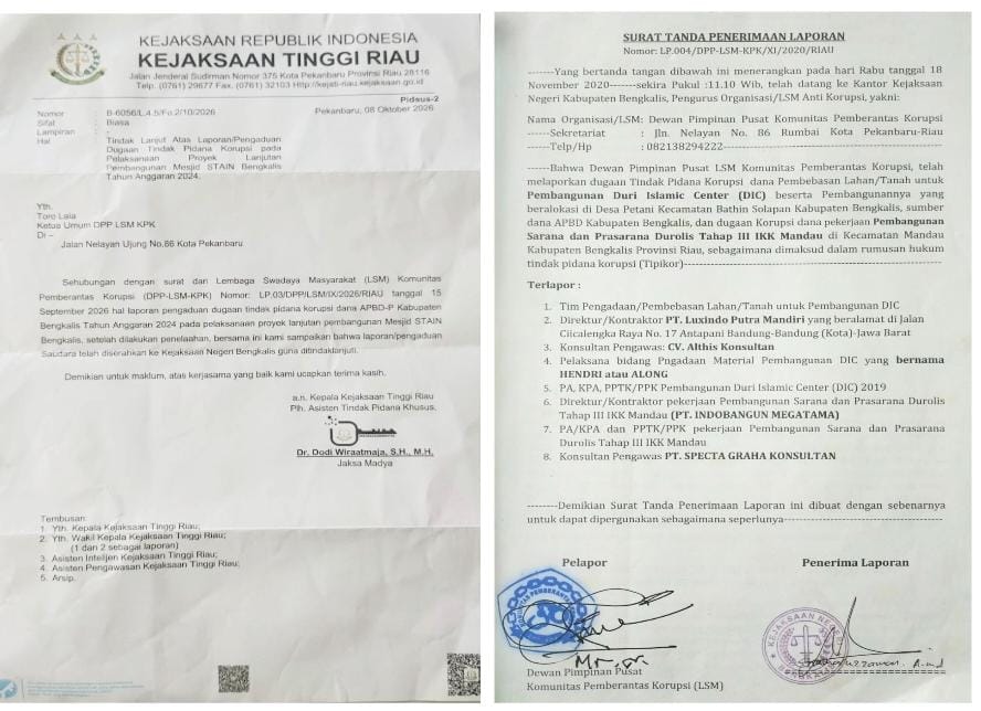 Kejati Riau Limpahkan Kasus Dugaan Korupsi Masjid STAIN Bengkalis ke Kejari Bengkalis